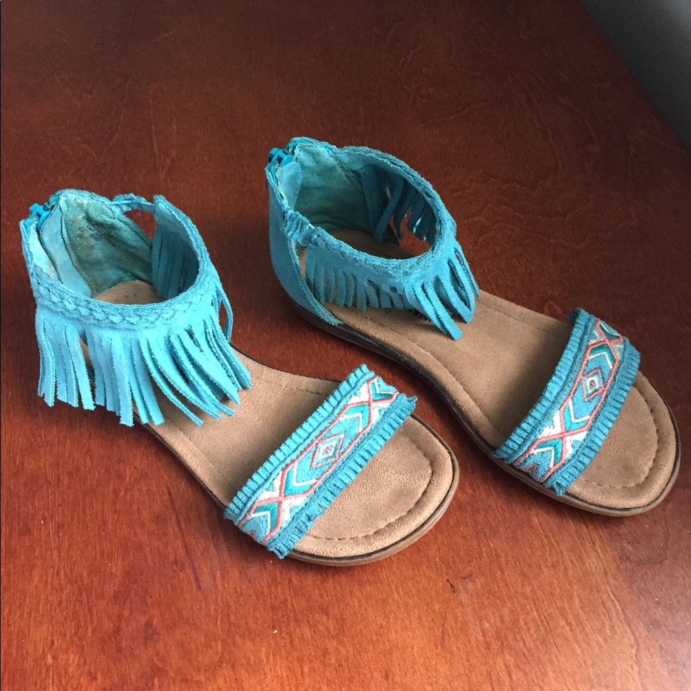 Minnetonka Girls Blue Leather Sandals Size 12